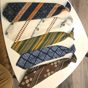 Set of five 1970s clip on ties vintage